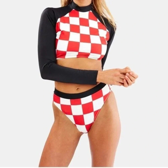 NWT RE/DONE SOLID&STRIPED The Malibu Bottom Red Checker Size L - Picture 8 of 13